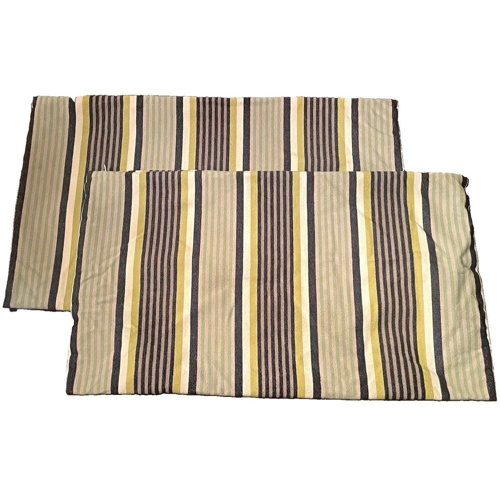 Set IKEA RAGNBORG Striped Lumbar Pillow Rectangle Covers Green Grey  Earthy MCM